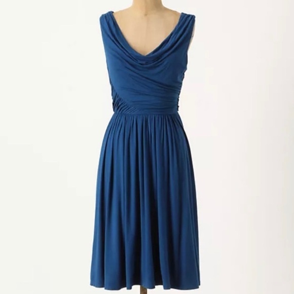 Anthropologie Deletta Pezza Dress Teal Blue Ruched Jersey Cowl Neck Size Small S - Picture 12 of 12